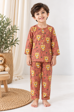 Charger l'image dans la galerie, Adorable Lion Cotton Night Suit for Kids Rust