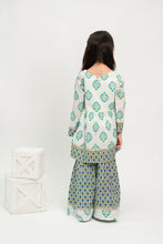 Charger l'image dans la galerie, Klingaru Girls Sharara Set - Blue Green booti with Gota Lace Work