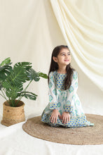 Charger l'image dans la galerie, Klingaru Girls Sharara Set - Blue Green booti with Gota Lace Work