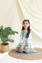 Charger l'image dans la galerie, Klingaru Girls Sharara Set - Blue Green booti with Gota Lace Work