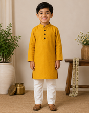 Charger l'image dans la galerie, Boys Ethnic Wear | Pure Cotton Festive Kurta Wear for Boys | Solid Mustard