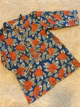 Load image into Gallery viewer, Klingaru Festive Long Kurta - Blue with Rust Flowers