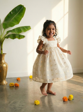 Charger l'image dans la galerie, Klingaru Frock - Kota Cotton White Golden Flowers