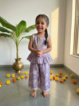 Load image into Gallery viewer, Girls Kurta set - Plazzo Pants and peplum top with Gota work , festive wear