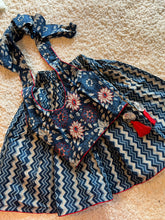 Load image into Gallery viewer, Girls Lehanga Choli, Cotton fabric, perfect to twirl around for girls, halter neck, Indigo print - great for summers