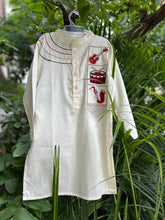 Load image into Gallery viewer, Klingaru Long Kurta - Embroidered Musical - White (PREORDER)