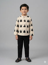 Load image into Gallery viewer, Klingaru Full Sleeves Short Kurta - Offwhite with Black Tikon Double Ikat