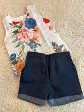 Load image into Gallery viewer, Klingaru Sleeveless Top and Shorts Set - White Floral with Denim Shorts