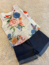 Load image into Gallery viewer, Klingaru Sleeveless Top and Shorts Set - White Floral with Denim Shorts