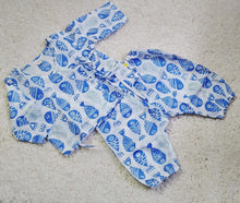 Load image into Gallery viewer, Klingaru Unisex Newborn Full Sleeves Jhabla Set - Blue on White Fish