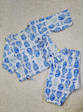 Load image into Gallery viewer, Klingaru Unisex Newborn Full Sleeves Jhabla Set - Blue on White Fish