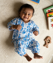 Load image into Gallery viewer, Klingaru Unisex Newborn Full Sleeves Jhabla Set - Blue on White Fish