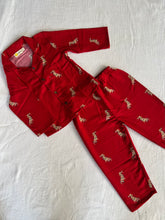 Load image into Gallery viewer, Klingaru Winter Night suit - Red Christmas Dogs