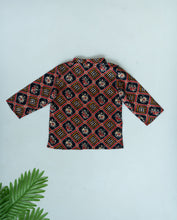 Charger l'image dans la galerie, Klingaru Full Sleeves Short Kurta - Navy Patola Glaze Cotton