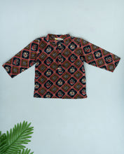 Charger l'image dans la galerie, Klingaru Full Sleeves Short Kurta - Navy Patola Glaze Cotton