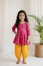 Load image into Gallery viewer, Klingaru Girl Kurta and Dhoti - Pink with Yellow Flowers