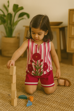 Load image into Gallery viewer, Klingaru Sleeveless Top and Shorts Set - Pink Stripe Flower Set