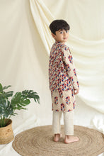 Charger l'image dans la galerie, Klingaru Long Kurta Pajama Jacket Set- Beige Red Blue Printed