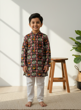 Load image into Gallery viewer, Klingaru Long Kurta - Black Patola Glaze Cotton