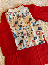 Load image into Gallery viewer, Klingaru Long Kurta Pajama Jacket Set- Red with Sea Voyage Jacket