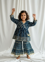 Load image into Gallery viewer, Klingaru Girl Sharara Set - Blue Bandhej  (6mo - 10 Years)
