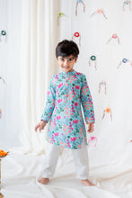 Load image into Gallery viewer, Klingaru Long Kurta Pajama Jacket Set - Phirozi Floral (6 Months to 10 Years)
