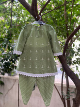 Load image into Gallery viewer, Klingaru Girl Kurta and Tulip Dhoti Set - Pista with Lace work