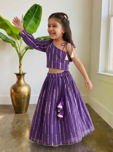 Load image into Gallery viewer, Purple Lehenga Choli Set for Girls | Festive Ethnic Wear