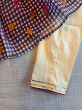 Load image into Gallery viewer, Purple Gingham Kurta Pant Set for Girls with Embroidered Yoke | Festive Ethnic Wear