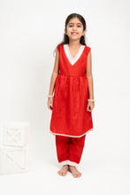 Load image into Gallery viewer, Klingaru Girl Kurta and Pant Set - Solid Red with Lace