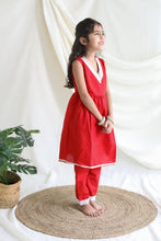 Load image into Gallery viewer, Klingaru Girl Kurta and Pant Set - Solid Red with Lace