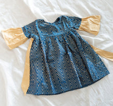 Charger l'image dans la galerie, Klingaru Frock - Festive Blue with Handblock Golden Zig Zag