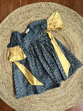 Charger l'image dans la galerie, Klingaru Frock - Festive Blue with Handblock Golden Zig Zag