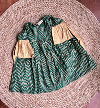 Charger l'image dans la galerie, Klingaru Frock - Festive Green with Handblock Golden Zig Zag