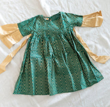 Charger l'image dans la galerie, Klingaru Frock - Festive Green with Handblock Golden Zig Zag