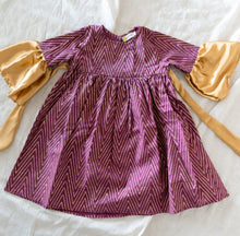 Charger l'image dans la galerie, Klingaru Frock - Festive Wine with Handblock Golden Zig Zag