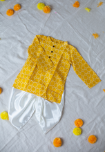 Load image into Gallery viewer, Klingaru Long Kurta Set - Yellow Muslin with Satin Dhoti