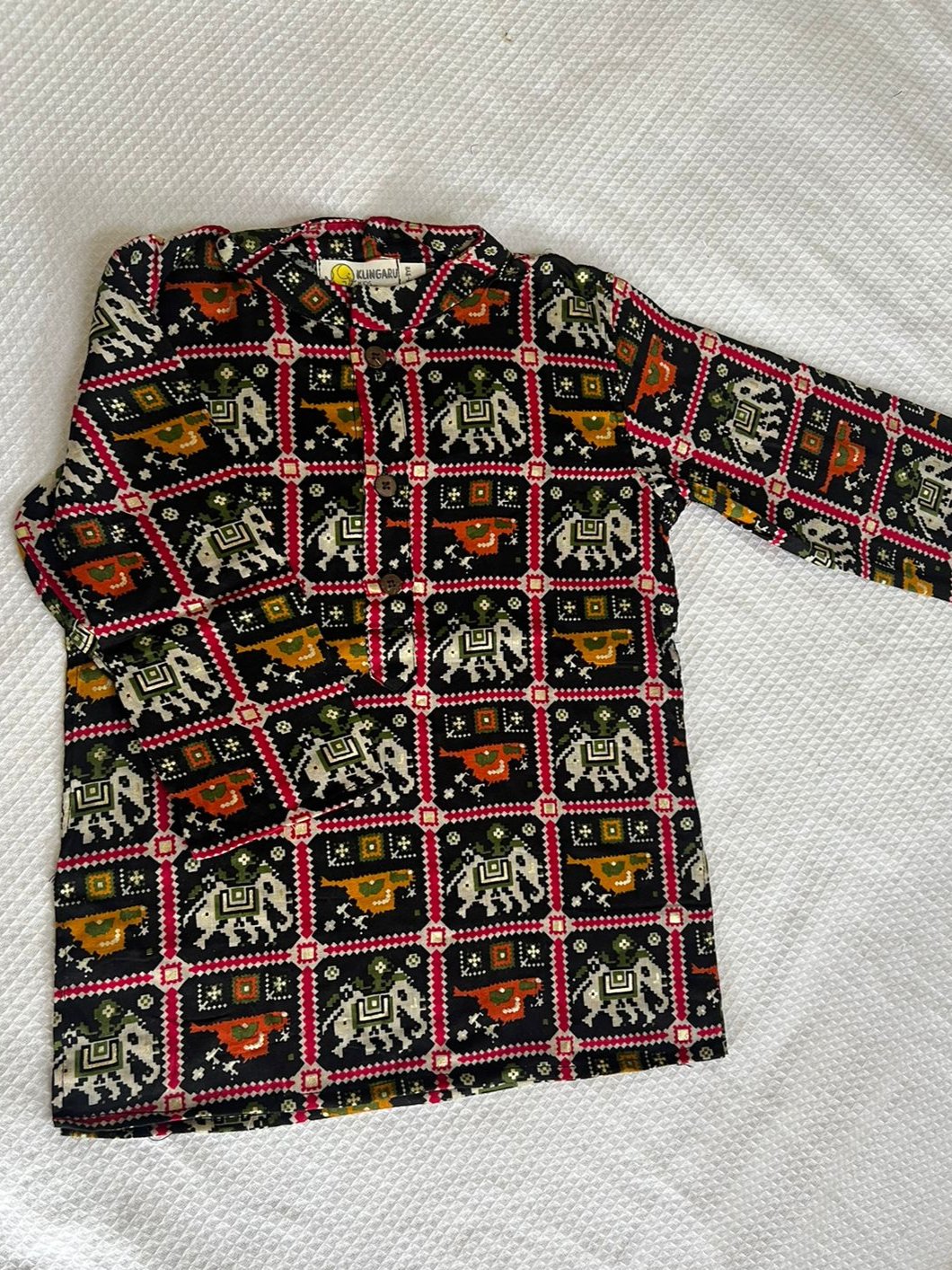 Klingaru Long Kurta - Black Patola Glaze Cotton