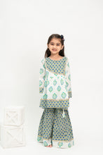 Load image into Gallery viewer, Klingaru Girls Sharara Set - Blue Green booti with Gota Lace Work
