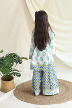 Load image into Gallery viewer, Klingaru Girls Sharara Set - Blue Green booti with Gota Lace Work
