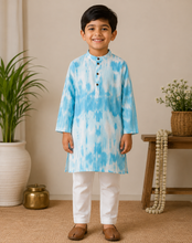 Charger l'image dans la galerie, Boys Ethnic Wear | Pure Cotton Shibori Kurtas for Boys | Blue
