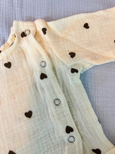 Load image into Gallery viewer, Brown Hearts on White Organic Muslin Cotton Baby Co-ord Set | Double Gauze Cotton
