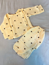 Load image into Gallery viewer, Brown Hearts on White Organic Muslin Cotton Baby Co-ord Set | Double Gauze Cotton
