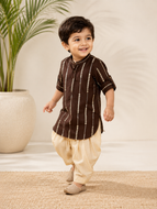 Brown Threadwork Kurta Set for Boys with Semi Patiala Salwar | Klingaru