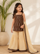 Brown & Off-White Sharara Set for Girls with Dupatta | Festive Ethnic Wear