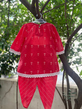 Load image into Gallery viewer, Klingaru Girl Kurta and Tulip Dhoti Set - Carrot with Lace work
