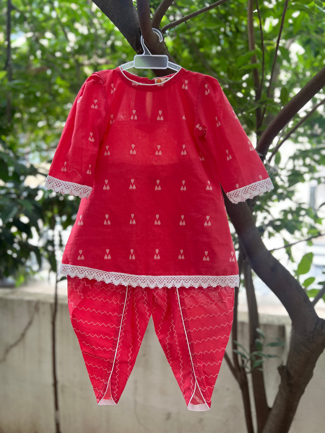 Klingaru Girl Kurta and Tulip Dhoti Set - Carrot with Lace work