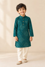 Load image into Gallery viewer, Dark Green Bandhej Kurta Pajama Set for Boys | Festive Ethnic Wear
