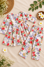 Load image into Gallery viewer, Klingaru Girl Kurta and Pant Set - Offwhite with Flowers
