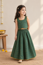 Load image into Gallery viewer, Klingaru Lehanga Choli  - Green Checks South Cotton
